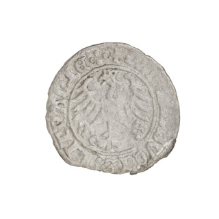 Lithuanian half-grosz, Sigismund I the Old (king of Poland; 1506–1548). Obverse: Pogon (Lithuanian