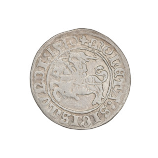 Lithuanian half-grosz, Sigismund I the Old (king of Poland; 1506–1548). Obverse: Pogon (Lithuanian