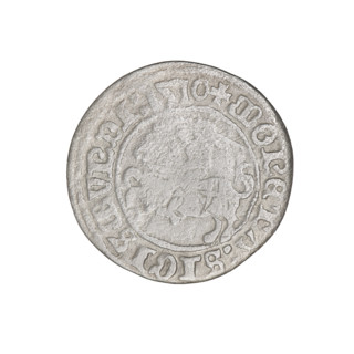 Lithuanian half-grosz, Sigismund I the Old (king of Poland; 1506–1548). Obverse: Pogon (Lithuanian