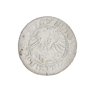 Lithuanian half-grosz, Sigismund I the Old (king of Poland; 1506–1548). Obverse: Pursuer (coat of