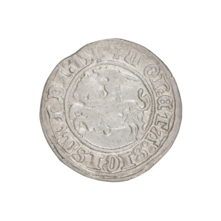 Lithuanian half-grosz, Sigismund I the Old (king of Poland, 1506–1548). Obverse: Pogon (mounted