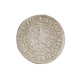 Lithuanian half-grosz, Sigismund I the Old (king of Poland; 1506–1548). Obverse: Pogon (Lithuanian