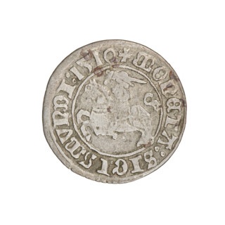 Lithuanian half-grosz, Sigismund I the Old (king of Poland; 1506–1548). Obverse: Pogon turned left;