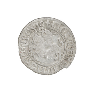 Lithuanian half-grosz, Sigismund I the Old (king of Poland; 1506–1548). Obverse: Pogon turned left;
