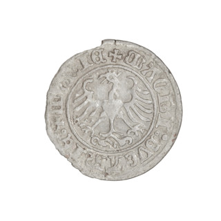 Lithuanian half-grosz, Sigismund I the Old (king of Poland; 1506–1548). Obverse: Pogon (Lithuanian