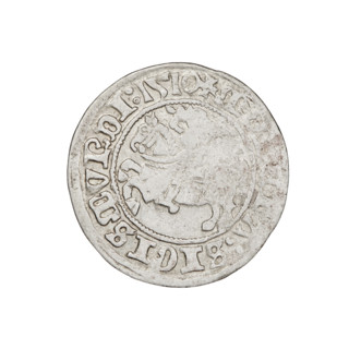 Lithuanian half-grosz, Sigismund I the Old (king of Poland; 1506–1548). Obverse: Pogon (Lithuanian