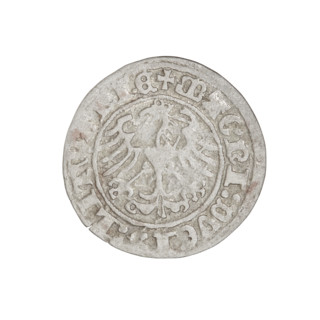 Lithuanian half-grosz, Sigismund I the Old (king of Poland; 1506–1548). Obverse: Pogon (Lithuanian