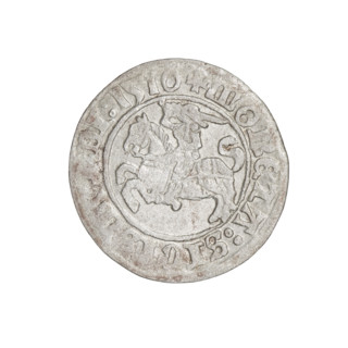 Lithuanian half-grosz, Sigismund I the Old (king of Poland; 1506–1548); Obverse: Pogon (mounted
