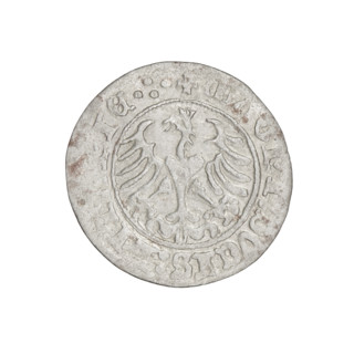 Lithuanian half-grosz, Sigismund I the Old (king of Poland; 1506–1548). Obverse: Pogon (Lithuanian