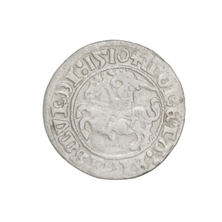 Lithuanian half-grosz, Sigismund I the Old (king of Poland; 1506–1548). Obverse: Pogon (Lithuanian