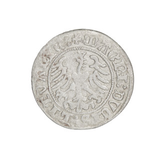 Lithuanian half-grosz, Sigismund I the Old (king of Poland; 1506–1548). Obverse: Pogon (Lithuanian