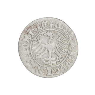 Lithuanian half-grosz, Sigismund I the Old (king of Poland; 1506–1548). Obverse: Pogon (Lithuanian