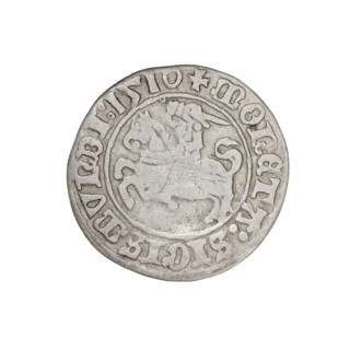 Lithuanian half-grosz, Sigismund I the Old (king of Poland; 1506–1548). Obverse: Pogon turned left;