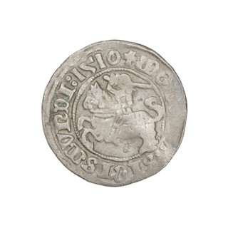 Lithuanian half-grosz, Sigismund I the Old (king of Poland; 1506–1548). Obverse: Pogon (Lithuanian