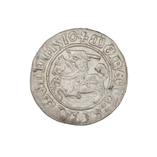 Lithuanian half-grosz, Sigismund I the Old (king of Poland; 1506–1548). Obverse: Pogon (Lithuanian