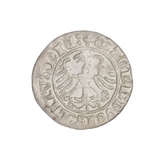 Lithuanian half-grosz, Sigismund I the Old (king of Poland, 1506–1548). Obverse: Pogon turned left;