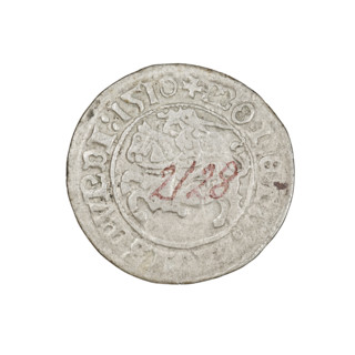 Lithuanian half-grosz, Sigismund I the Old (king of Poland; 1506–1548). Obverse: Pogon (mounted