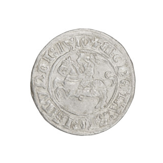 Lithuanian half-grosz, Sigismund I the Old (king of Poland; 1506–1548). Obverse: Pogon (Lithuanian