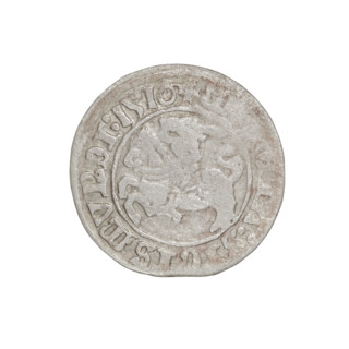 Lithuanian half-grosz, Sigismund I the Old (king of Poland; 1506–1548). Obverse: Pogon (Lithuanian