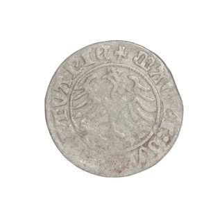 Lithuanian half-grosz, Sigismund I the Old (king of Poland; 1506–1548). Obverse: Pogon (Lithuanian