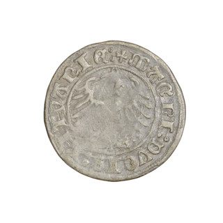 Lithuanian half-grosz, Sigismund I the Old (king of Poland; 1506–1548). R8 (rarity). Obverse: Pogon