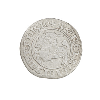 Lithuanian half-grosz, Sigismund I the Old (king of Poland; 1506–1548). Obverse: Pogon (Lithuanian