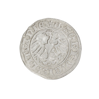 Lithuanian half-grosz, Sigismund I the Old (king of Poland; 1506–1548). Obverse: Pogon (Lithuanian