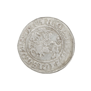 Lithuanian half-grosz, Sigismund I the Old (King of Poland; 1506–1548). Obverse: Pogon (Lithuanian