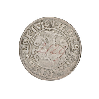 Lithuanian half-grosz, Sigismund I the Old (king of Poland; 1506–1548). Obverse: Pogon (Lithuanian