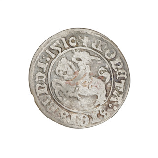 Lithuanian half-grosz, Sigismund I the Old (king of Poland; 1506–1548). Obverse: Pogon turned left;