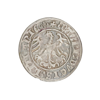Lithuanian half-grosz, Sigismund I the Old (king of Poland; 1506–1548). Obv.: Pogon turned left; in