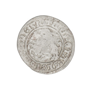 Lithuanian half-grosz, Sigismund I the Old (King of Poland; 1506–1548). Obverse: Pogon (Lithuanian
