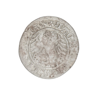 Lithuanian half-grosz, Sigismund I the Old (King of Poland; 1506–1548). Obverse: Pogon (mounted