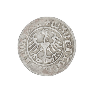 Lithuanian half-grosz, Sigismund I the Old (king of Poland; 1506–1548). Obverse: Pogon (Lithuanian