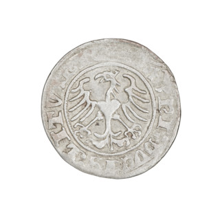 Lithuanian half-grosz, Sigismund I the Old (King of Poland; 1506–1548). Obverse: Pogon (mounted
