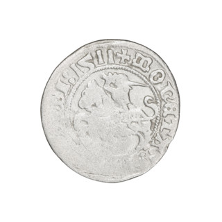 Lithuanian half-grosz, Sigismund I the Old (King of Poland; 1506–1548). Obverse: Pogon (coat of