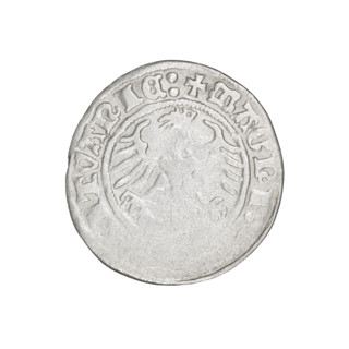 Lithuanian half-grosz, Sigismund I the Old (King of Poland; 1506–1548). Obverse: Pogon (Lithuanian