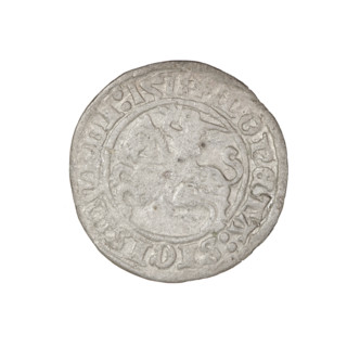 Lithuanian half-grosz, Sigismund I the Old (King of Poland; 1506–1548). Obverse: Pogon (Lithuanian