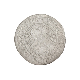 Lithuanian half-grosz, Sigismund I the Old (King of Poland; 1506–1548). Obverse: Pogon (Lithuanian