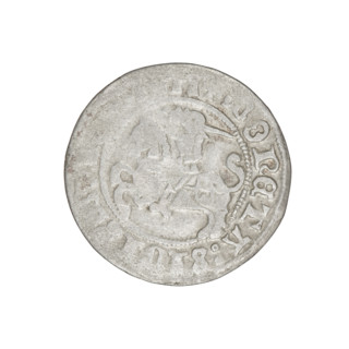 Lithuanian half-grosz, Sigismund I the Old (King of Poland; reign 1506–1548). Obverse: Pogon