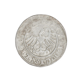 Lithuanian half-grosz, Sigismund I the Old (King of Poland; 1506–1548). Obverse: Pogon (Lithuanian