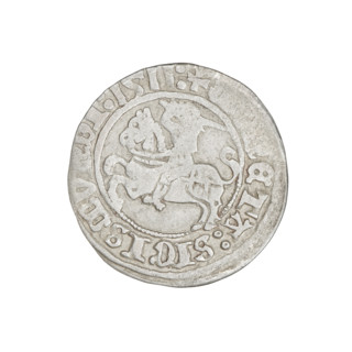 Lithuanian half-grosz, Sigismund I the Old (King of Poland; 1506–1548). Obverse: Pogon (Lithuanian