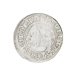 Lithuanian half-grosz, Sigismund I the Old (King of Poland; 1506–1548). Obverse: Pogon (Lithuanian