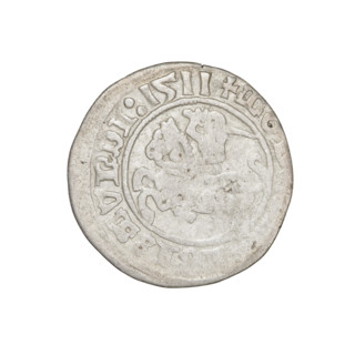 Lithuanian half-grosz, Sigismund I the Old (King of Poland; 1506–1548). Obverse: Pogon (Lithuanian