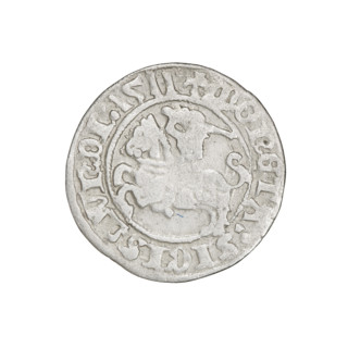 Lithuanian half-grosz, Sigismund I the Old (King of Poland; 1506–1548). Obverse: Pogon (Lithuanian