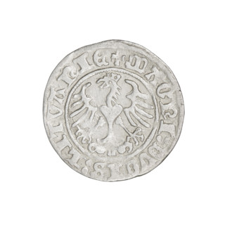 Lithuanian half-grosz, Sigismund I the Old (King of Poland; 1506–1548). Obverse: Pogon (Lithuanian