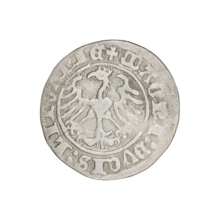 Lithuanian half-grosz, Sigismund I the Old (king of Poland; 1506–1548). Obv.: Pogon turned left; in