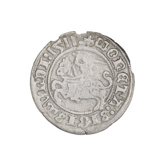Lithuanian half-grosz, Sigismund I the Old (King of Poland; 1506–1548). Obverse: Pursuer (coat of