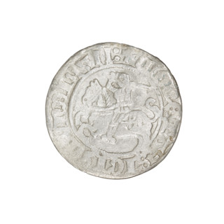 Lithuanian half-grosz, Sigismund I the Old (King of Poland; 1506–1548). Obverse: Pursuer turned