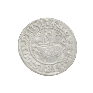 Lithuanian half-grosz, Sigismund I the Old (king of Poland; 1506–1548). Obverse: Pogon (Lithuanian